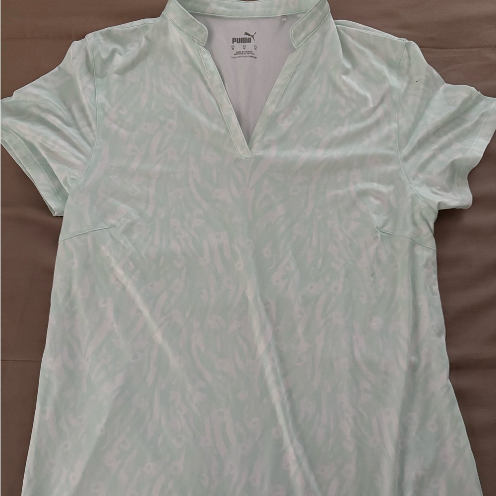 Puma Green Cap Sleeve Fitted Polo Tee